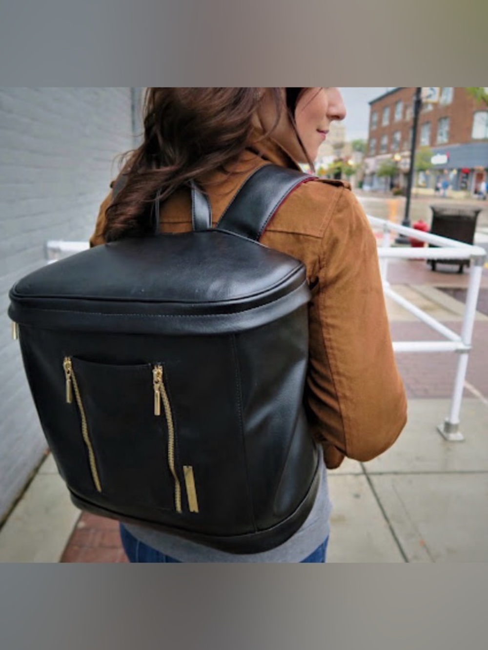 Parker Design Rosa Pak Black Vegan Leather Laptop Work Backpack